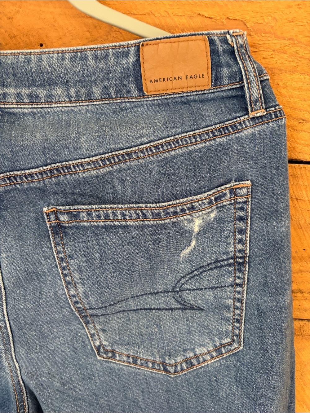 American Eagle Outfitters Light Blue High-Rise Distressed Wide-Leg Jeans - Picture 5 of 7